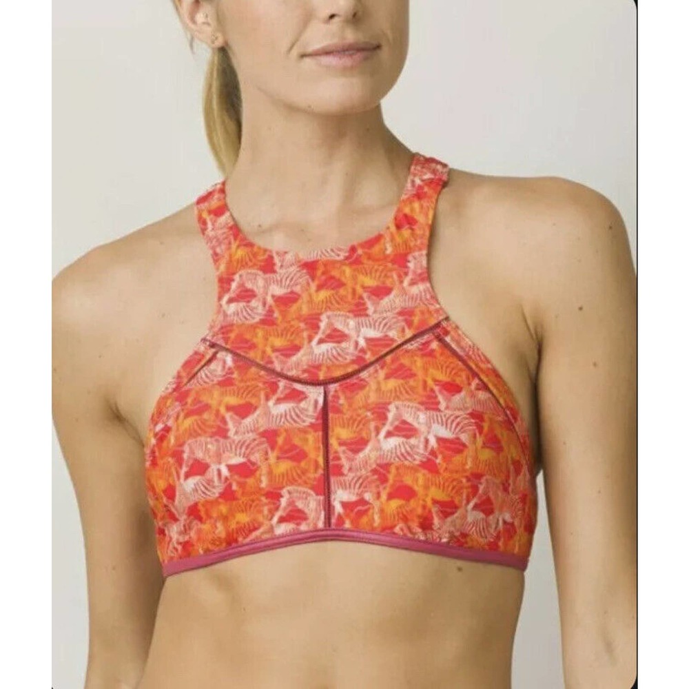 New prAna Womans Carmine Pink Safari Azra Bikini Top Sz Large Zebra Print NWT